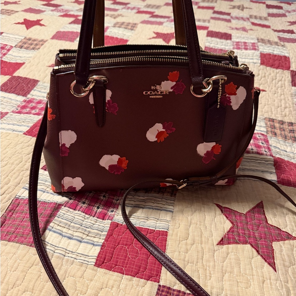 Coach Burgundy Floral Satchel